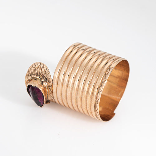 Bague Bague serpent extra large de style victorien ancien, en or rose 14 carats et grenat, taille 7. Bijou de haute qualité. 58 Facettes G14216