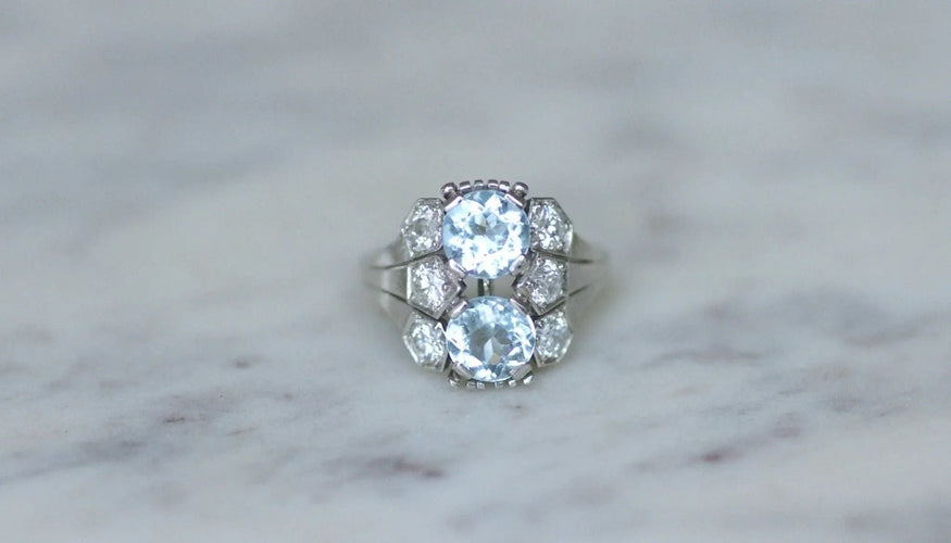 Bague Bague dôme Art Deco aigue-marine et diamant 58 Facettes