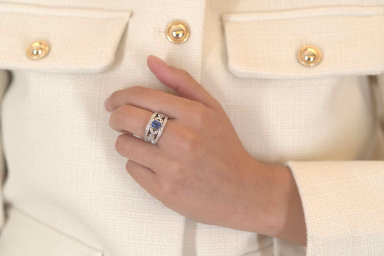 Bague 52 Bague bandeau saphir et diamants en platine 58 Facettes 25659