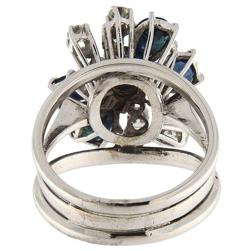 Bague fleur en or blanc avec saphirs et diamants