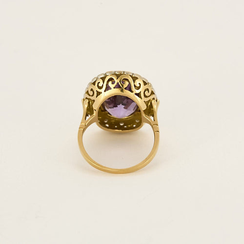 Bague 49,5 Bague pompadour en or jaune, blanc, améthyste et diamants 58 Facettes CAS0213