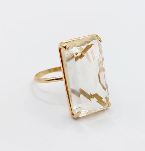 Bague cocktail vintage en or 18k et pierre jaune