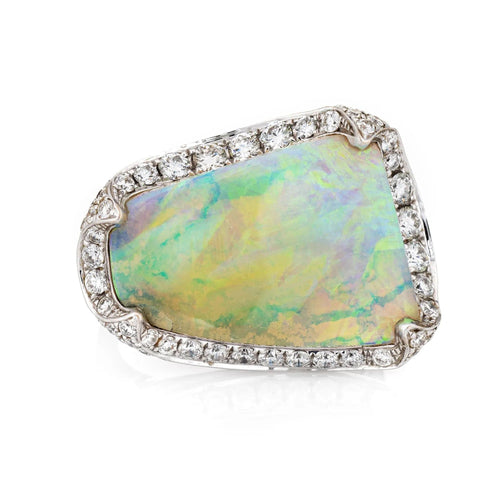 Bague 10.64ct Natural Opal Diamond Ring Estate 18k White Gold Sz 7 Fine Jewelry 58 Facettes G11987