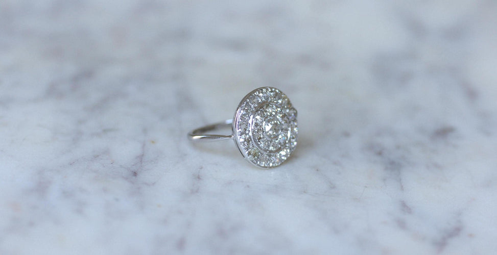 Bague Cible Ronde Art Deco Diamants 1,60 Cts