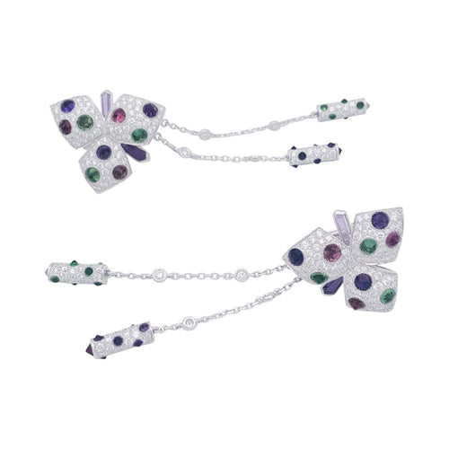 Boucles d'oreilles Boucles d'oreilles Cartier, "Caresse d'Orchidée", or blanc, diamants, pierres de couleur. 58 Facettes 33023