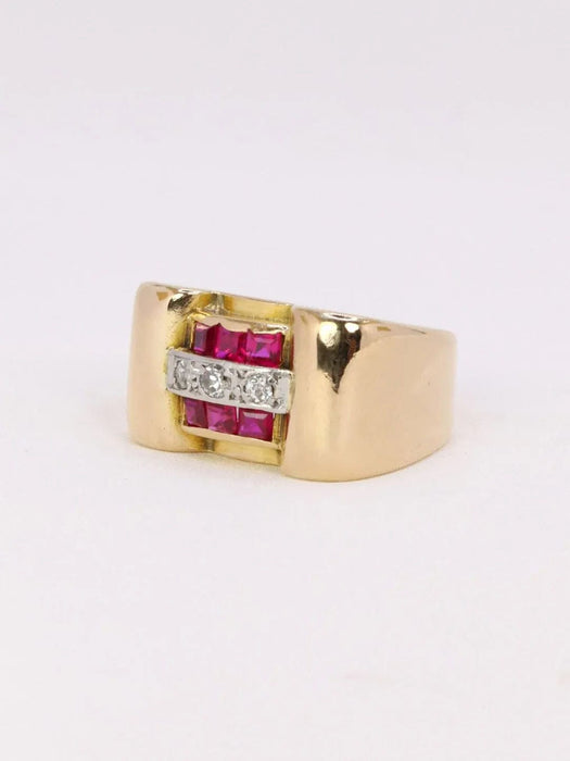 Bague 51 Bague tank or rose diamants rubis 58 Facettes J371