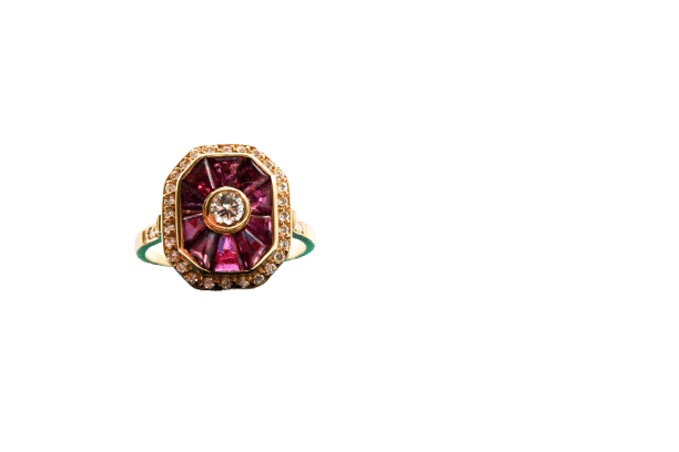 Bague 54 Bague or jaune, rubis et diamants 58 Facettes 240344