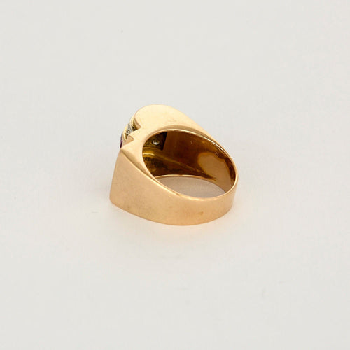 Bague 54 Bague Tank or jaune et gris, rubis et diamants 58 Facettes MEA4439