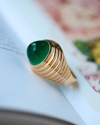 Bague 53.5 Bague Dôme Or Jaune et Calcédoine Cabochon 58 Facettes A11393