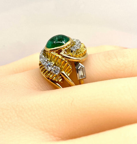 Bague 51.5 Bague en or jaune et platine, émeraude et diamants 58 Facettes AB539