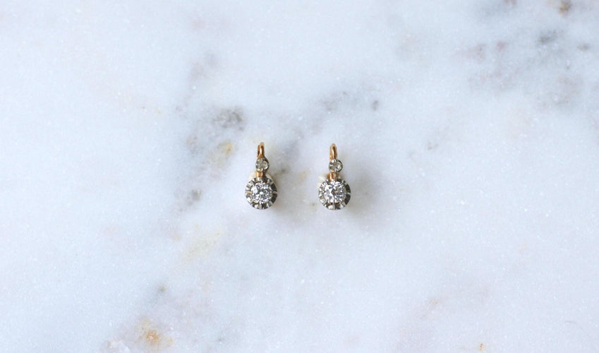 Boucles d'oreilles Boucles d'oreilles dormeuses Or Rose, Platine, Diamants 58 Facettes