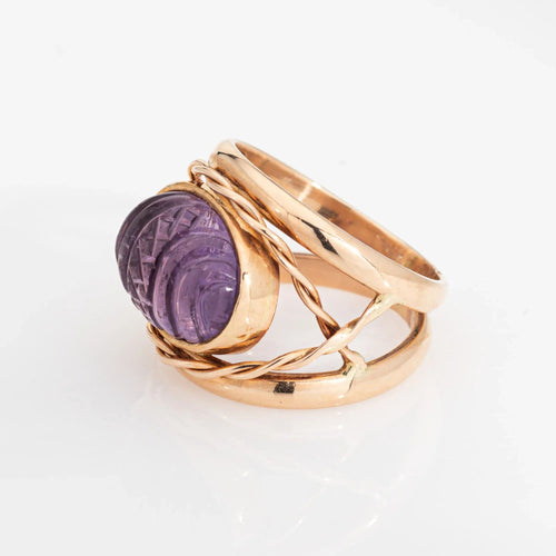 Bague 45 bague vintage en améthyste sculptée finlandaise en or jaune 58 Facettes G13160