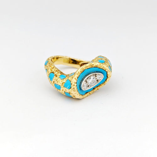 Bague 52 Bague en or jaune, diamants et turquoise 58 Facettes 32397