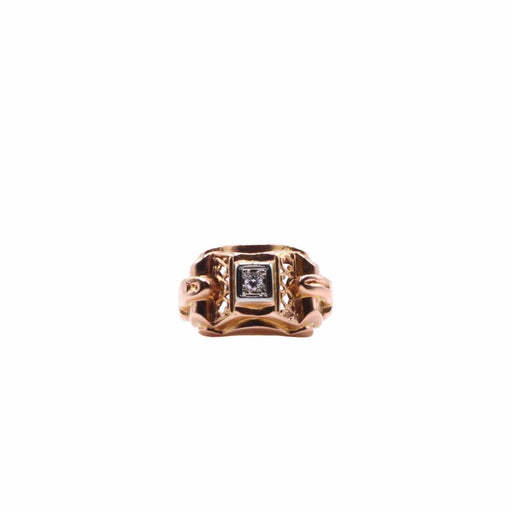 Ring 48 Openwork tank ring and diamond in pink gold 58 Facettes