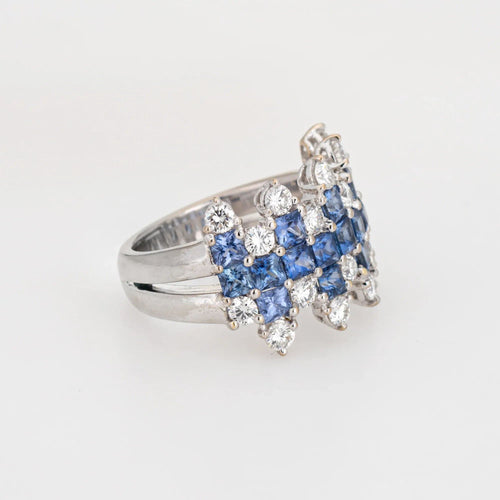 Bague 51 Bague Large Bande Saphir Diamant Or Blanc 58 Facettes G13356