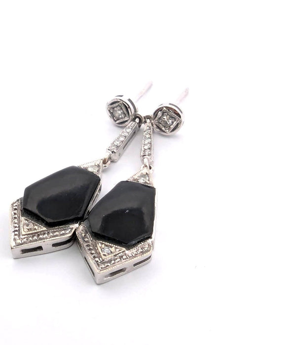 Boucles d'oreilles en or blanc avec diamants et onyx