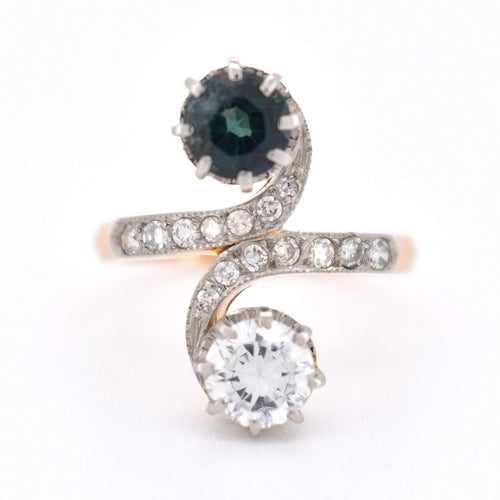Bague 53 Bague Toi et Moi Diamants et Saphir, Belle Époque 58 Facettes 435