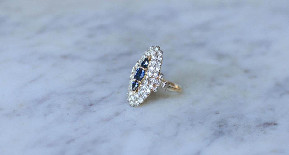 Bague 53 Bague Marquise Saphirs et Diamants Or Jaune 58 Facettes