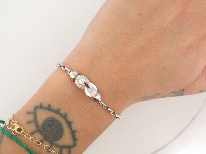 Bracelet bracelet FRED chance infinie mm diamants & chaine or blanc +cable vert 58 Facettes 263860