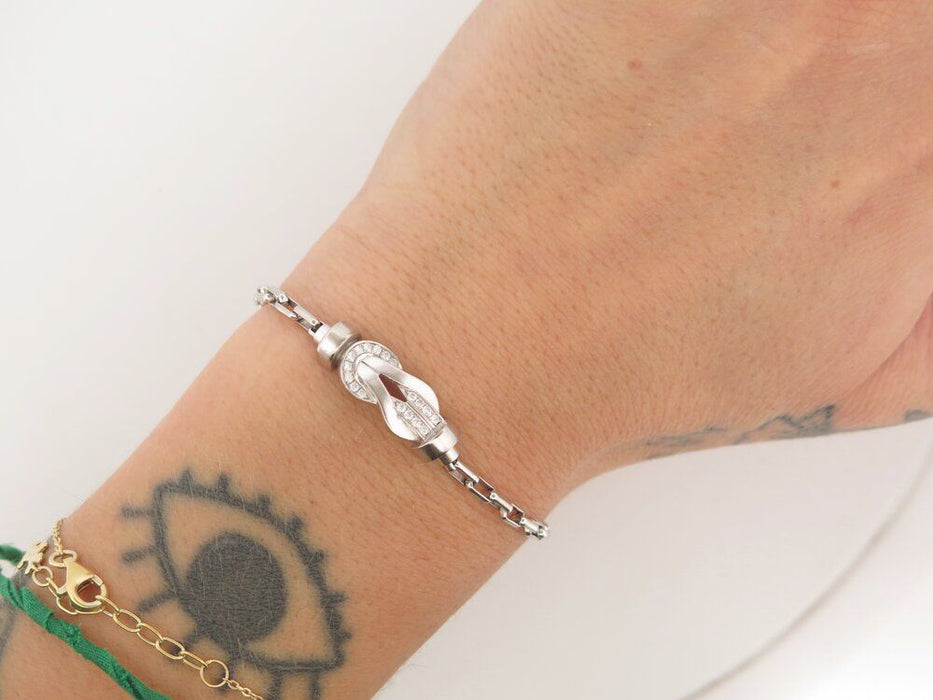 bracelet FRED chance infinie mm diamants & chaine or blanc +cable vert