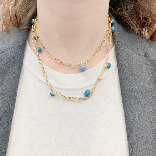 Collier Sautoir Pomellato, "Capri", or rose, céramique turquoise. 58 Facettes 33660