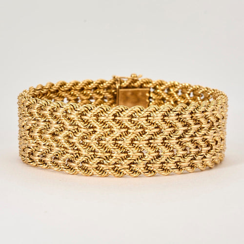 Large bracelet or jaune maille tressée