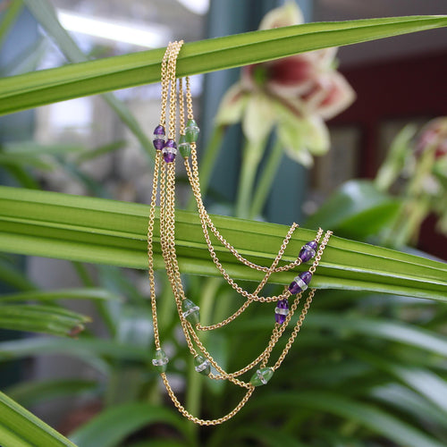 Collier Chaîne de station victorienne en or 14 carats, améthyste, néphrite, jade et cristal de roche 58 Facettes A2001N
