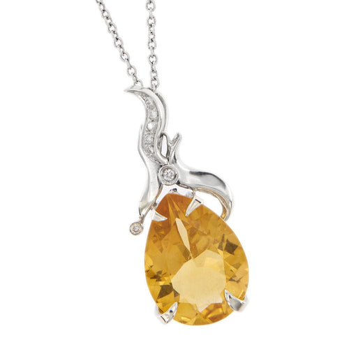 Collier pendentif Citrine Diamants