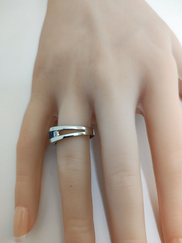 Bague jonc sertie de saphirs et diamants en or gris 18k