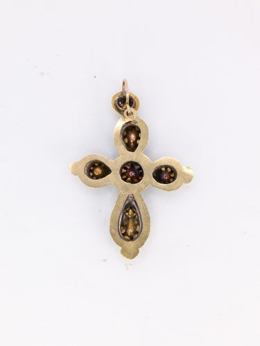 Pendentif Pendentif ancien croix or argent diamant table diamants taille rose 58 Facettes J335