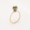 Bague tulipe vintage en or jaune 14 carats avec diamants et émeraude, taille 5,5