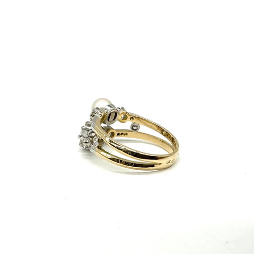 Bague 54 Bague toi et moi or jaune, platine perle de culture et diamants 58 Facettes Z1351442