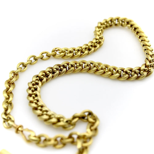 Montre Collier chaîne de montre de poche victorienne en or 14 carats avec barre en T 58 Facettes