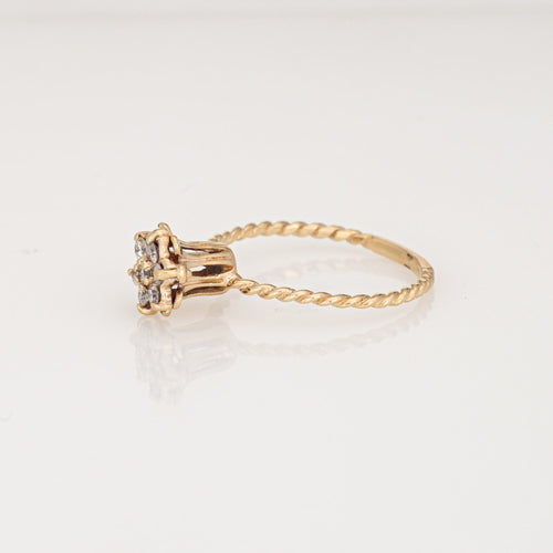 Bague Bague tulipe en diamant, taille 5,5, vintage, en or jaune 14 carats, anneau empilable 58 Facettes G14099