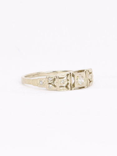 Bague géométrique or blanc diamants