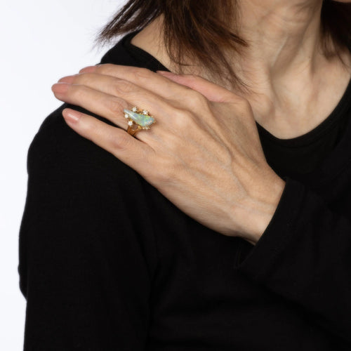 Bague 50.5 Bague Vintage Diamant Opale Forme Libre Or Jaune 58 Facettes G13204