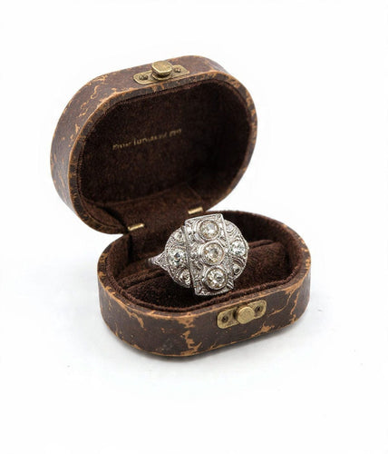 Bague 56 Anneau en platine à trois diamants old mine et diamants 58 Facettes