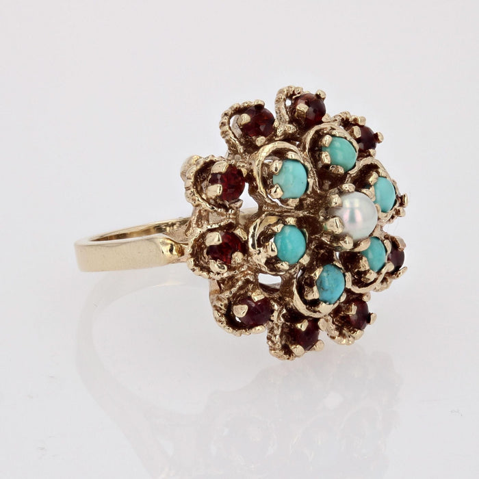 Bague 47 Bague fleur or jaune citrines turquoises perles 58 Facettes CV108