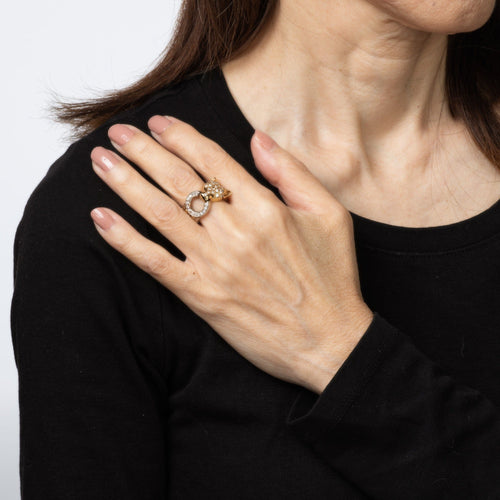 Bague Bague flexible panthère sertie de diamants, taille 6,5, style vintage, or 14 carats, bijou animal, chaîne à maillons 58 Facettes G14078