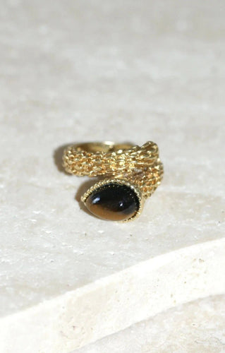 Bague 49 Bague Boucheron Serpent Bohème Or Jaune et Oeil de Tigre 58 Facettes