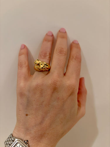 Bague 55 CARTIER - Bague Panthère Double Tête en Or Jaune Émeraude 58 Facettes