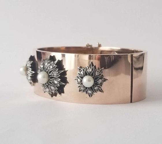 Bracelet Bracelet ancien or rose, perles et diamants anciens 58 Facettes