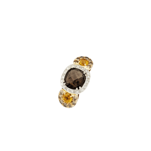 Bague 52 Bague 2 ors 18 carats, quartz fumé, citrines et diamants 58 Facettes 32603