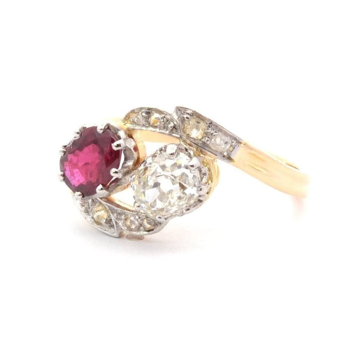 Bague 56.5 Bague Toi et Moi or jaune diamants rubis 58 Facettes 26014-26259