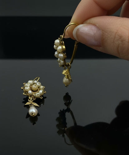 Boucles d'oreilles Boucles d'oreilles dalmates ornées de perles naturelles, XIXe siècle 58 Facettes