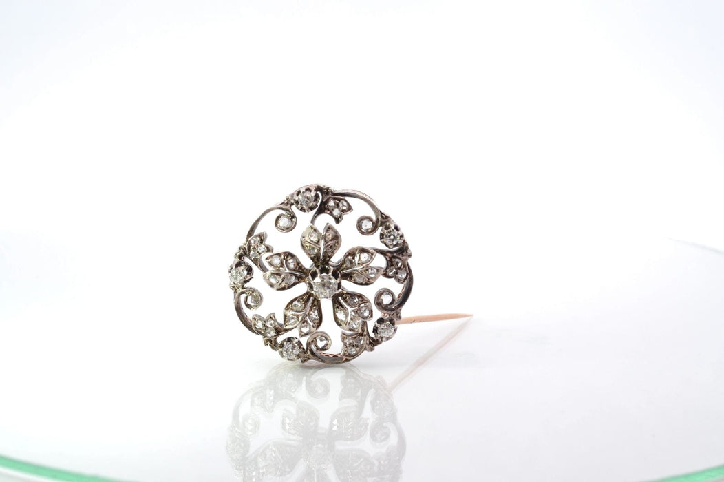 Broche Broche 19e sertie de diamants or et argent 58 Facettes 26043