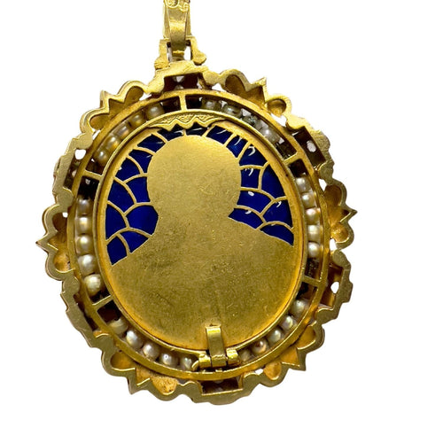 Pendentif Pendentif religieux contemporain en or jaune avec diamants et perles 58 Facettes Q344B