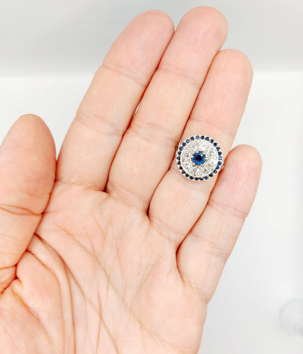 Bague 51 Bague cible art déco en platine, saphir et diamants taille ancienne 58 Facettes A06489