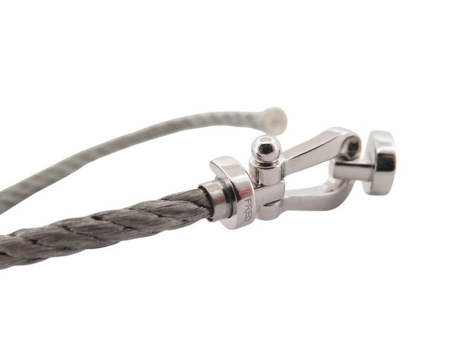 Bracelet bracelet FRED force 10 mm manille or blanc 18k cable acier t16 18cm 58 Facettes 267890