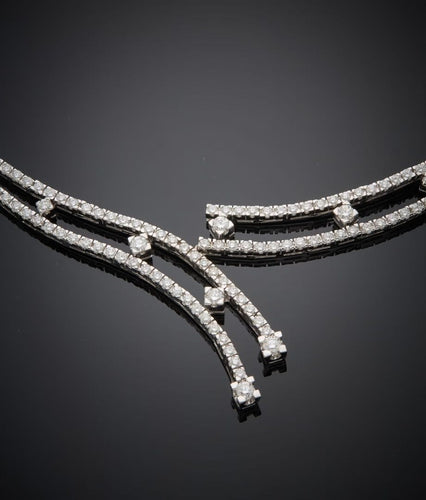 Collier Collier Rivière double rang or gris et diamants 58 Facettes LP. 258993